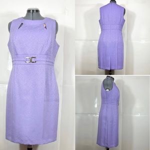 Tahari ASL NWOT Sz 14 Cut Out Front Ornament Waist Lavender Sheath Dress